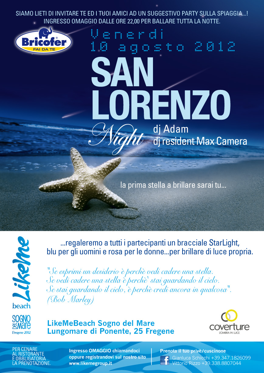 San Lorenzo Night Fregene Sogno del Mare Venerdi 10 agosto 2012